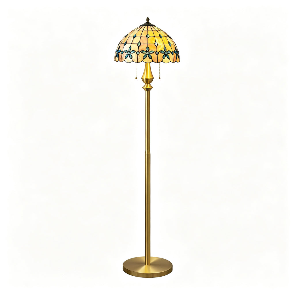 Tiffany-Style Amber Floral Floor Lamp