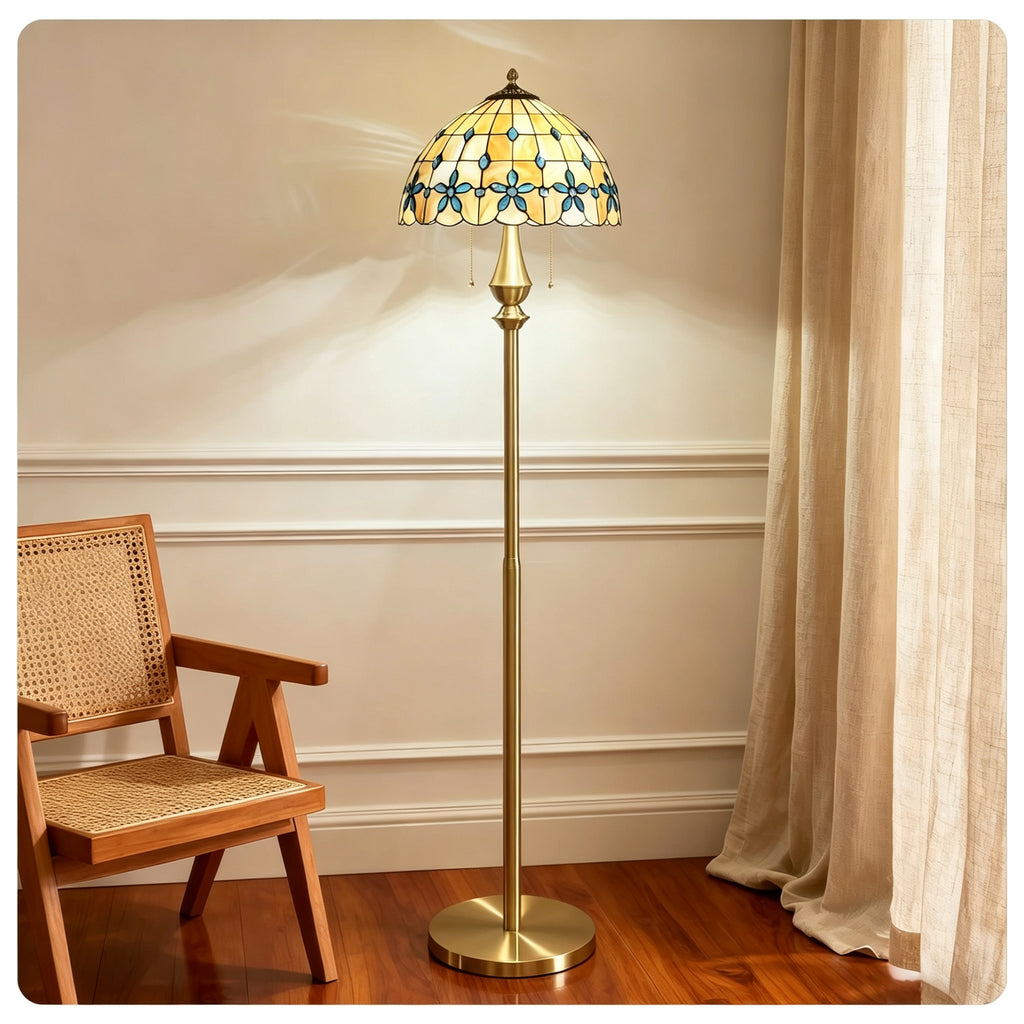 Tiffany-Style Amber Floral Floor Lamp