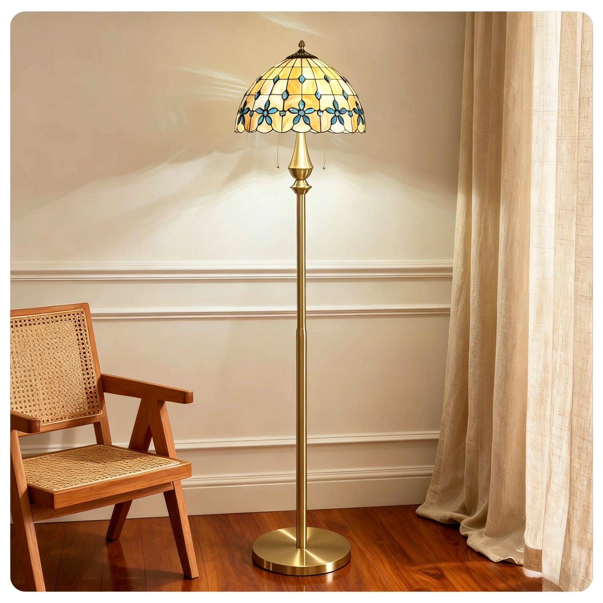 Tiffany-Style Amber Floral Floor Lamp