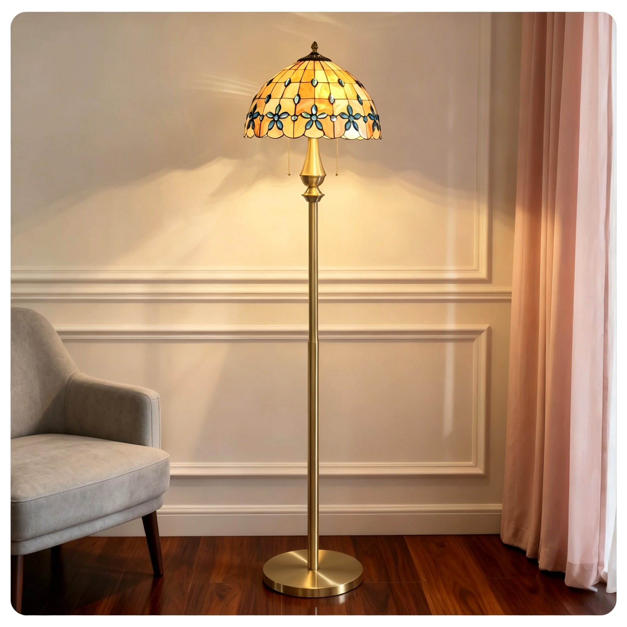 Tiffany-Style Amber Floral Floor Lamp