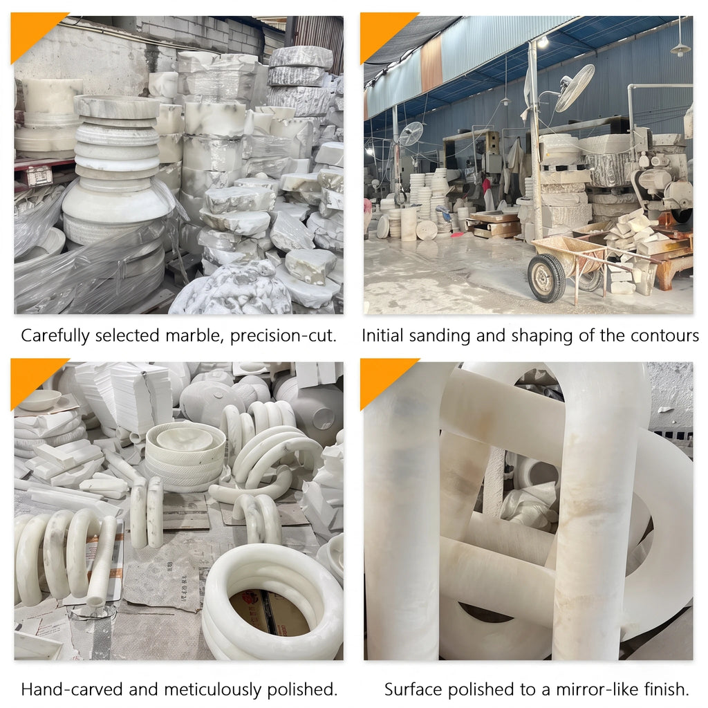 Craftsmanship Process Showing Hand Carved and Polished Natural Marble