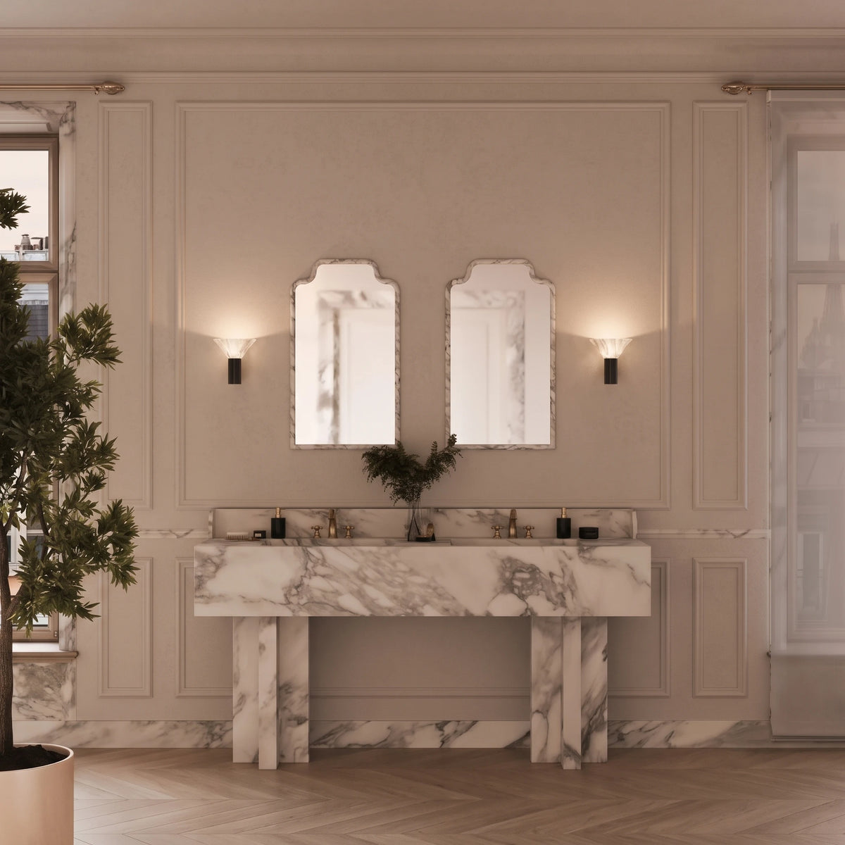 Modern Marble Wall Sconces in Grand Bathroom Setting