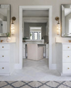 Modern Natural Material Vanity Light Over Bathroom Mirrors