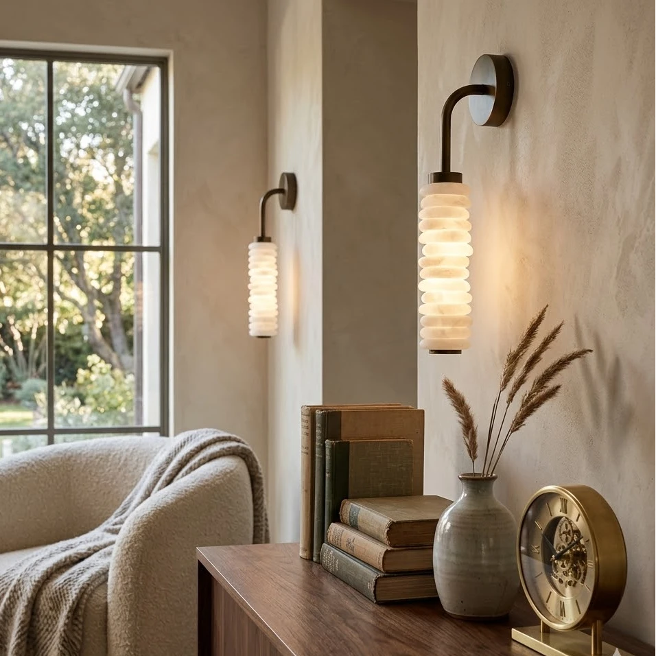 Modern Natural Material Wall Sconce in Living Room Setting