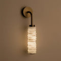 Illuminated Modern Single-Tube Capiz Shell Wall Sconce on Dark Background