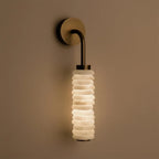 Illuminated Modern Single-Tube Capiz Shell Wall Sconce on Dark Background