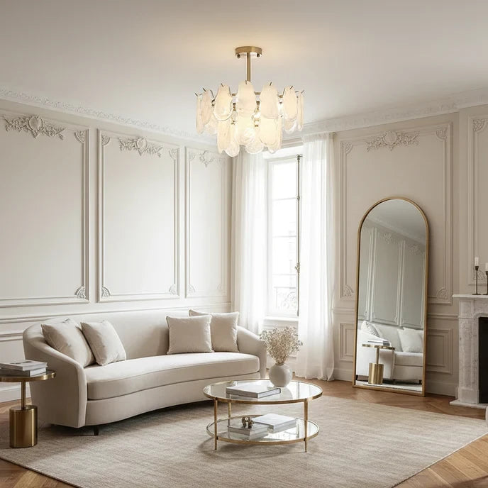 Modern Crystal Irregular Disc Art Glass Chandelier in Grand Living Space