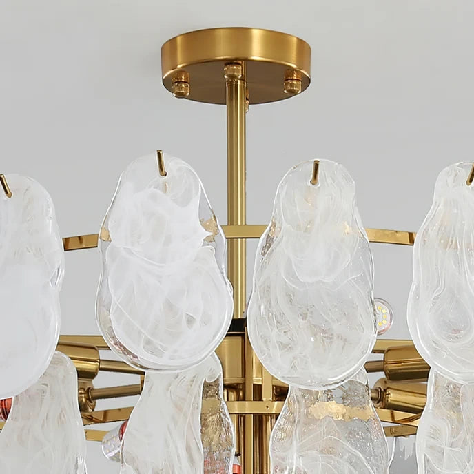 Illuminated Modern Crystal Irregular Disc Art Glass Chandelier Studio Display