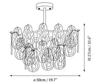 Modern Crystal Irregular Disc Art Glass Semi-Flush Mount Chandelier Line Art Dimension Diagram
