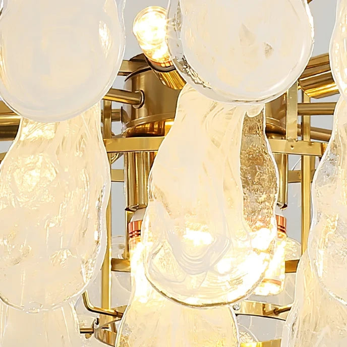 Close Up View of Crystal Irregular Disc Art Glass Suspension and Arrangement