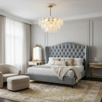 Modern Crystal Irregular Disc Art Glass Chandelier in Master Bedroom Setting