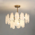 Illuminated Modern Brass Crystal Irregular Disc Semi-Flush Mount Chandelier Studio Shot