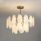 Illuminated Modern Brass Crystal Irregular Disc Semi-Flush Mount Chandelier Studio Shot