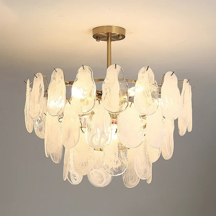 Illuminated Modern Crystal Irregular Disc Art Glass Chandelier Studio Display