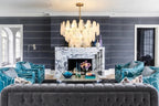 Modern Crystal Irregular Disc Art Glass Chandelier in Formal Living Room