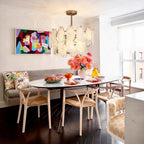 Modern Brass Crystal Irregular Disc Chandelier Over Dining Nook