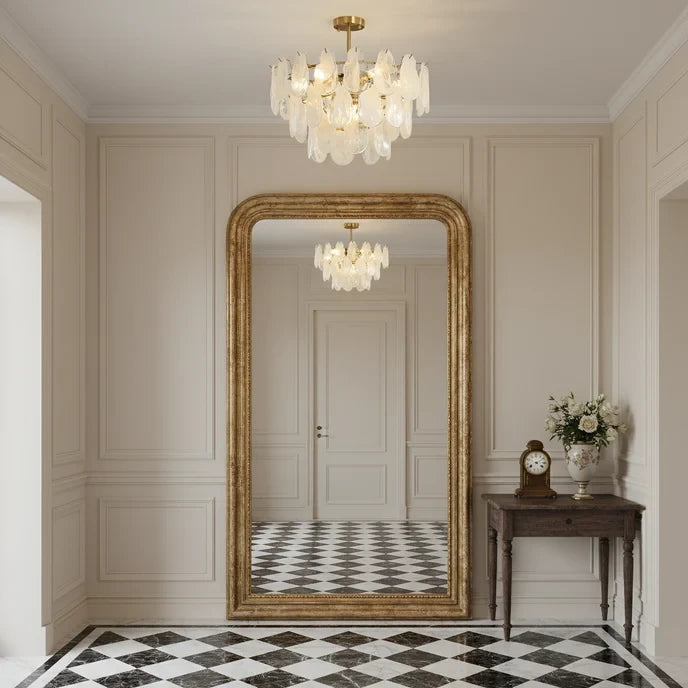 Modern Brass Crystal Irregular Disc Chandelier in Grand Hallway Foyer