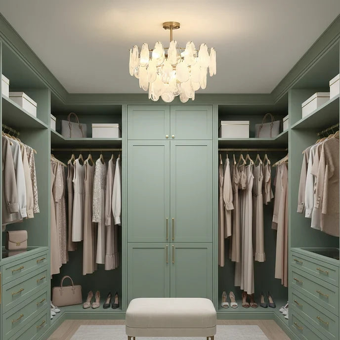 Modern Crystal Irregular Disc Art Glass Chandelier in Luxury Walk-In Closet