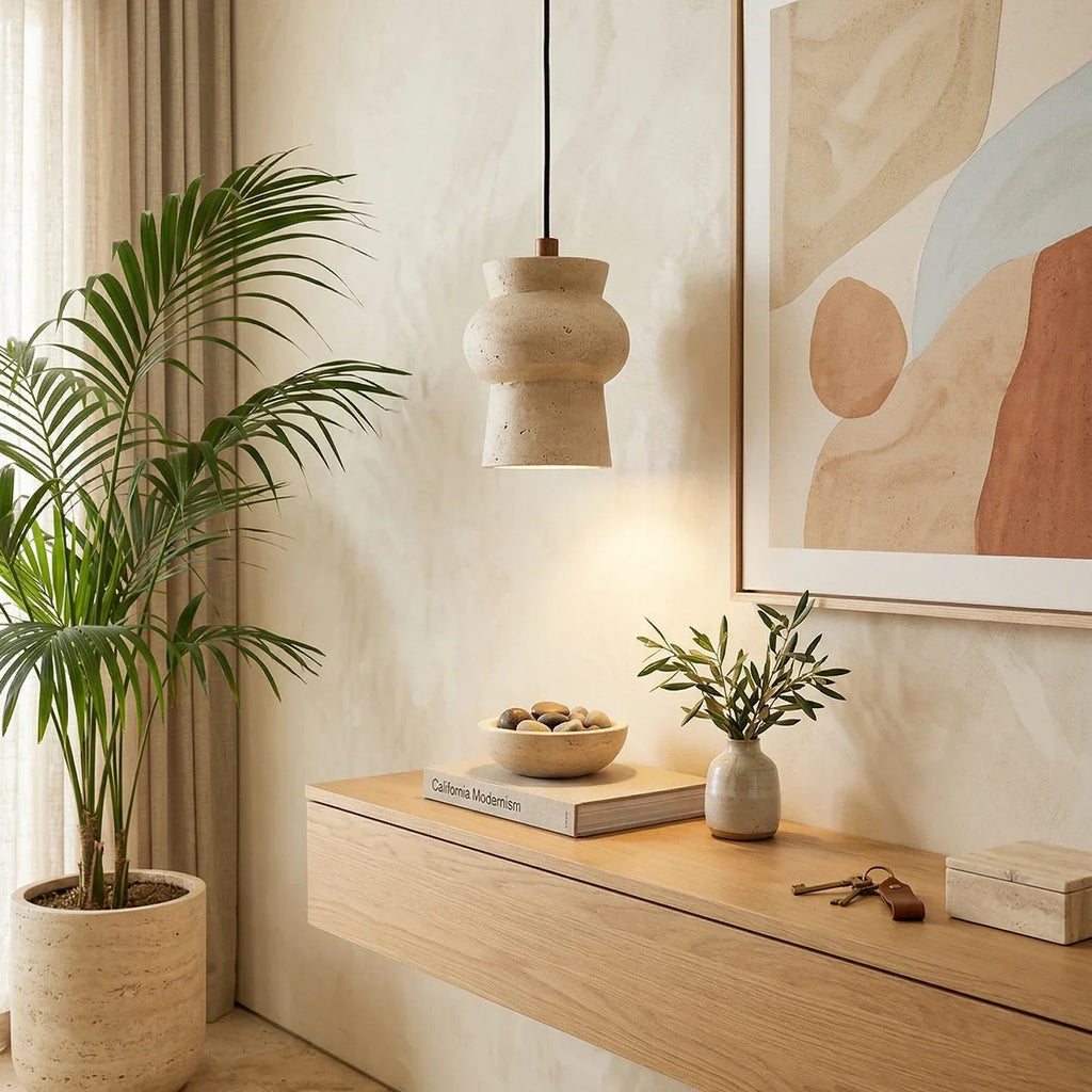 Travertine Arcus Cylindrical Pendant Lamp