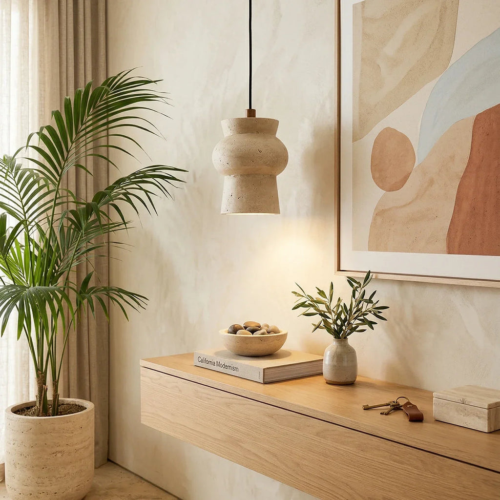 Travertine Arcus Cylindrical Pendant Lamp
