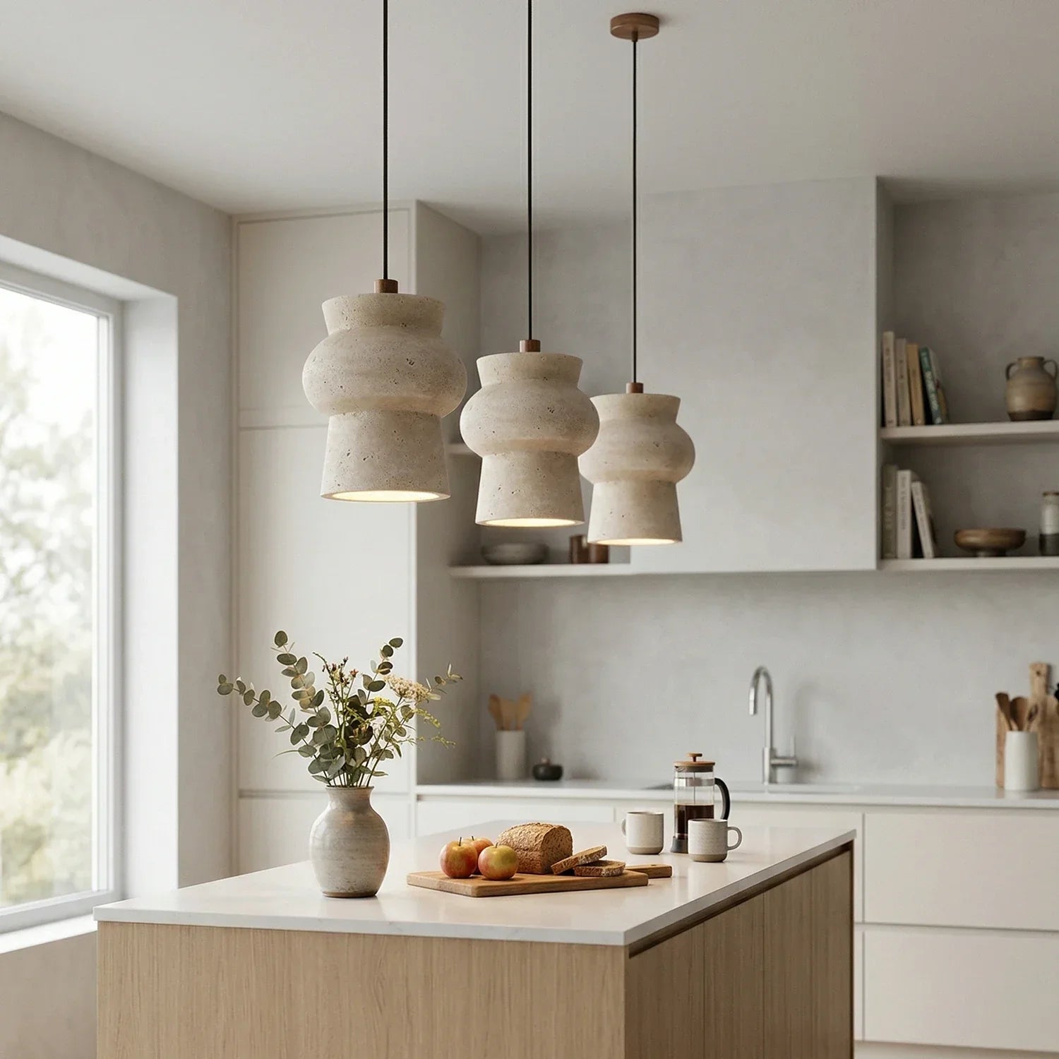 Travertine Arcus Cylindrical Pendant Lamp