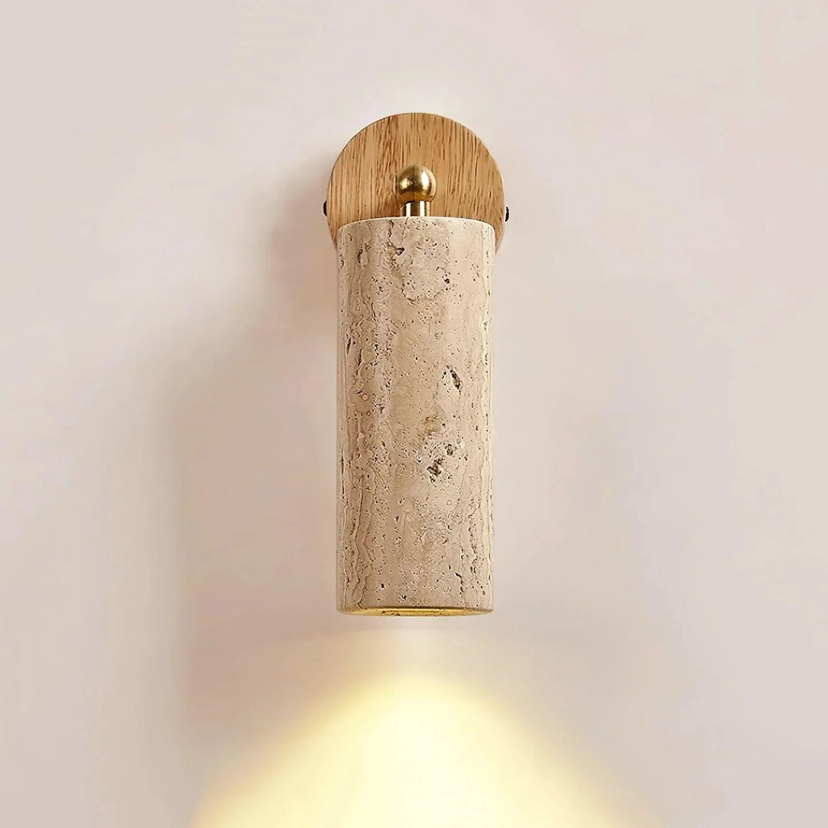 Light Wood Base Travertine Wall Sconce Studio Display