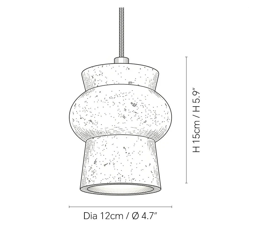 Wabi Sabi Sculptural Travertine Pendant Light Line Art Dimension Diagram