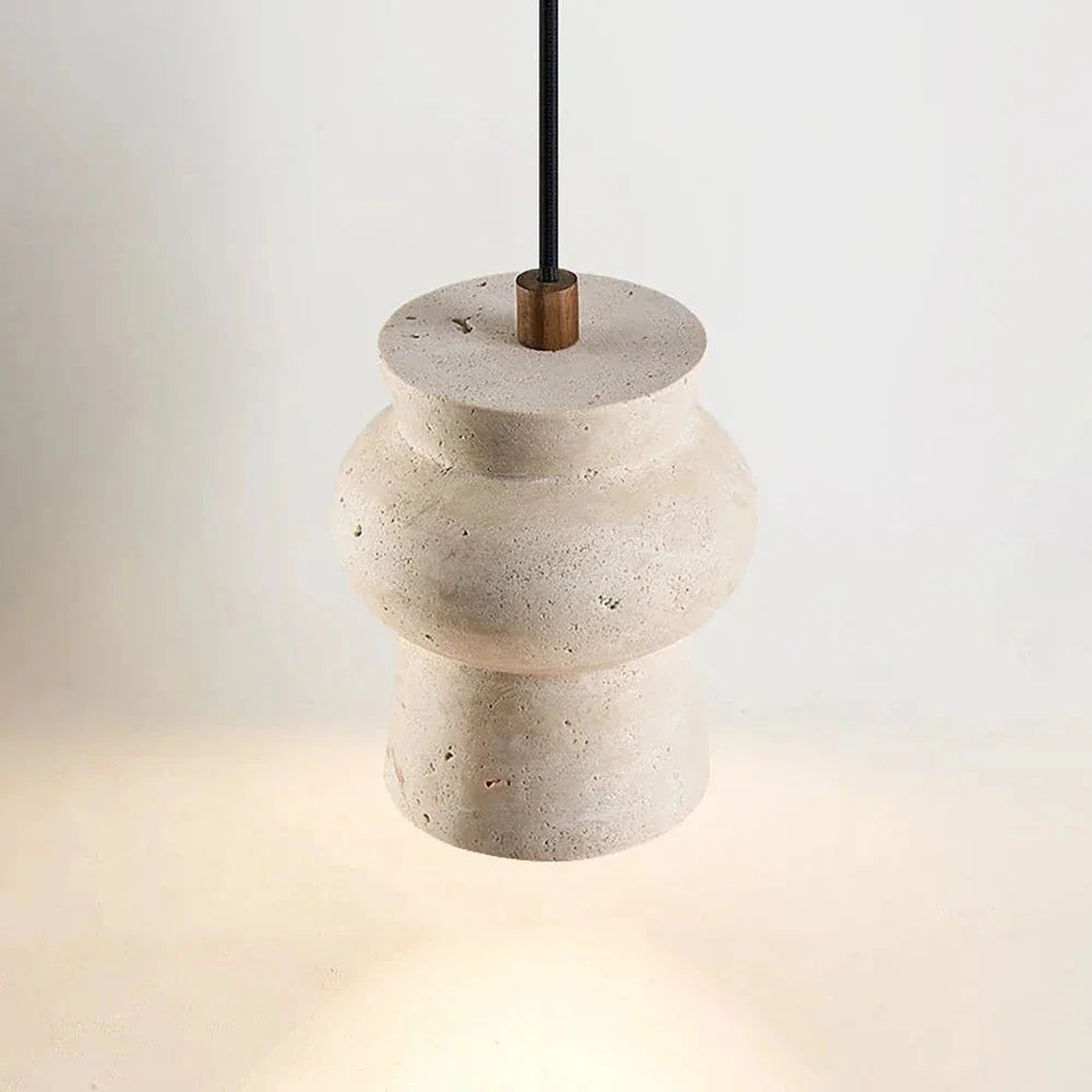Illuminated Travertine Stone Pendant Light Studio Display