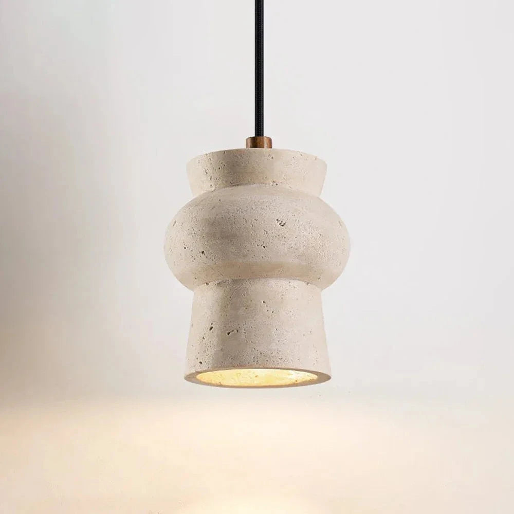 Illuminated Sculptural Travertine Pendant Lamp Studio Product Shot