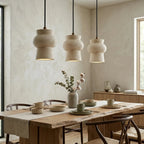 Set of Three Travertine Pendant Lights Over Dining Room Table