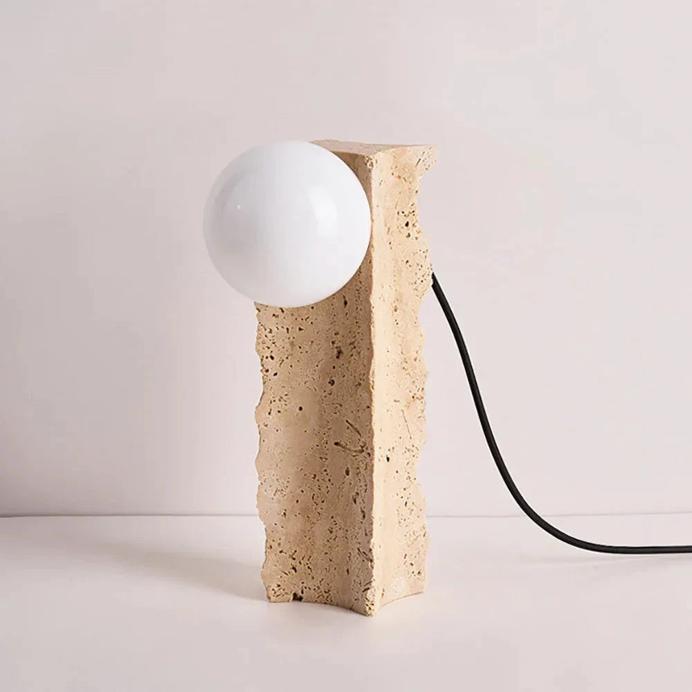 Travertine Stone Table Lamp Unlit Studio Display