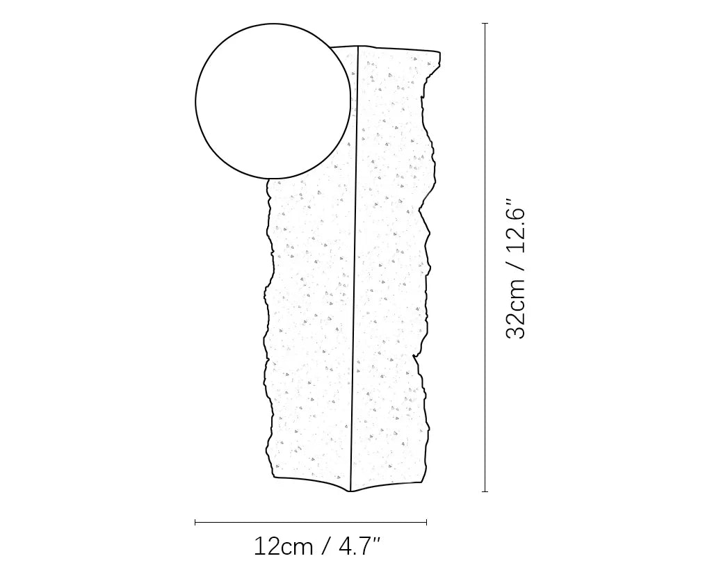 Wabi Sabi Travertine Stone Table Lamp Line Art Dimension Diagram