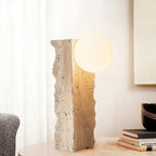 Minimalist Travertine Table Lamp Over Living Room Side Table