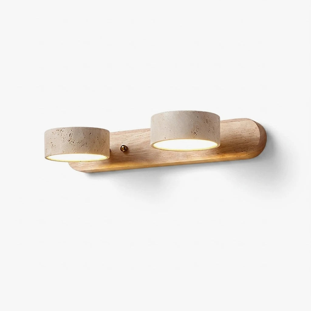 Travertine Duo Wood Wall Light two-head travertine stone vanity light pale wood base modern minimalist wall sconce