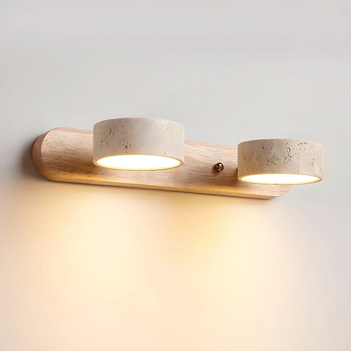 Travertine Duo Wood Wall Light two heads travertine stone light wood base indoor wall lighting fixture