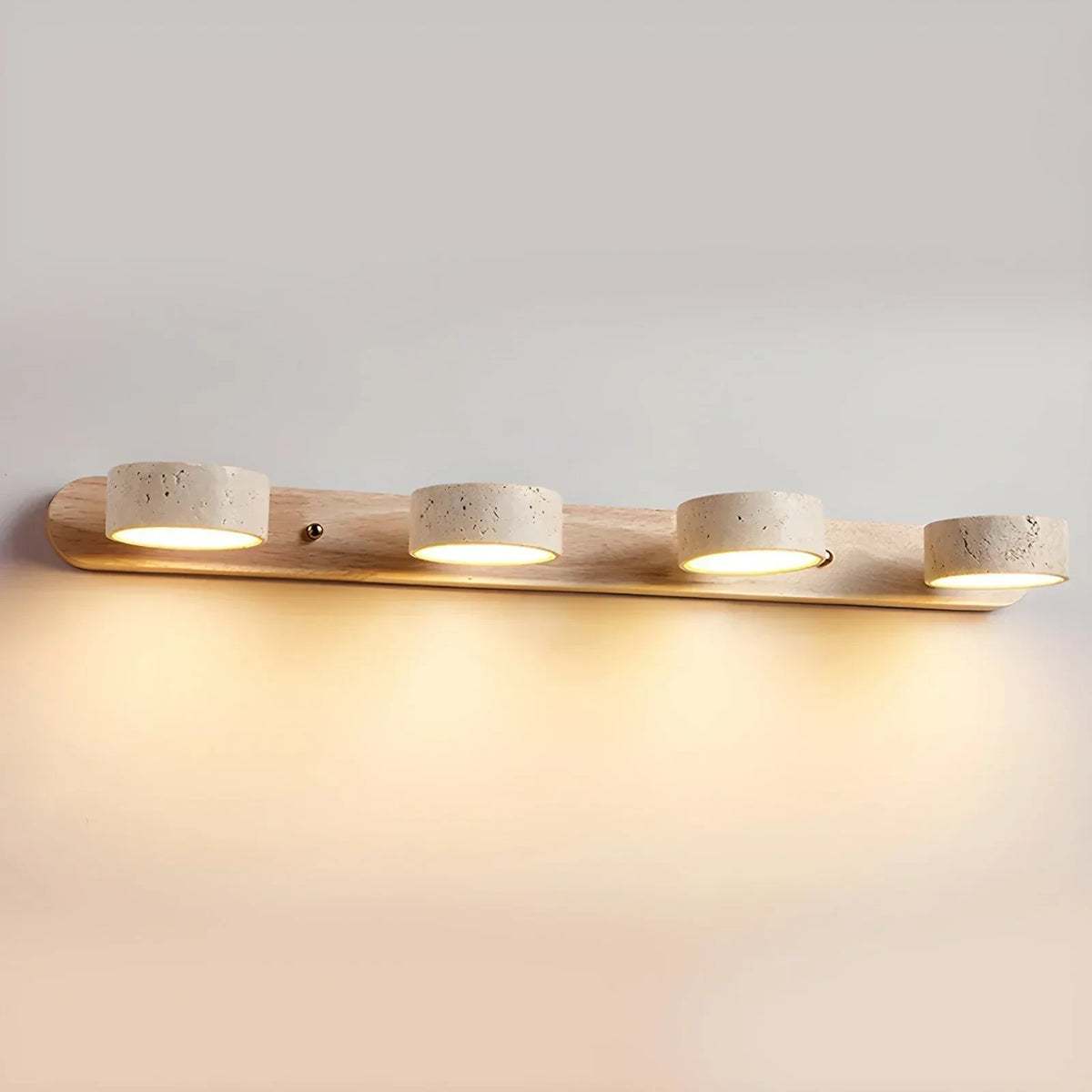 Travertine Duo Wood Wall Light four-head travertine stone lamp light wood base modern bathroom vanity wall light