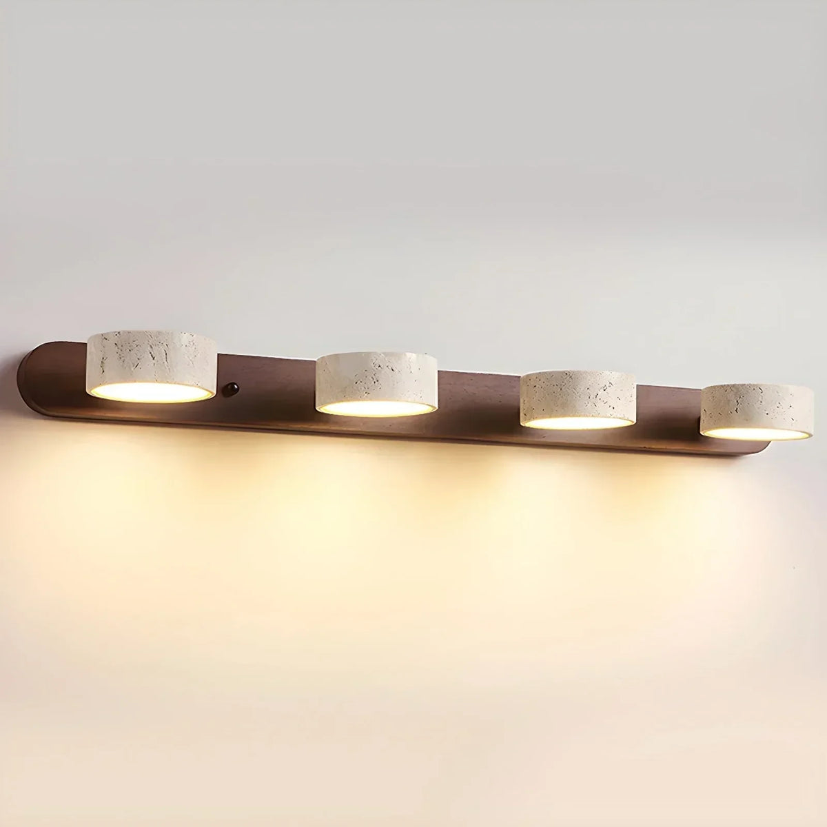 Travertine Duo Wood Wall Light four lamp heads travertine stone dark wood base bathroom wall lighting fixture