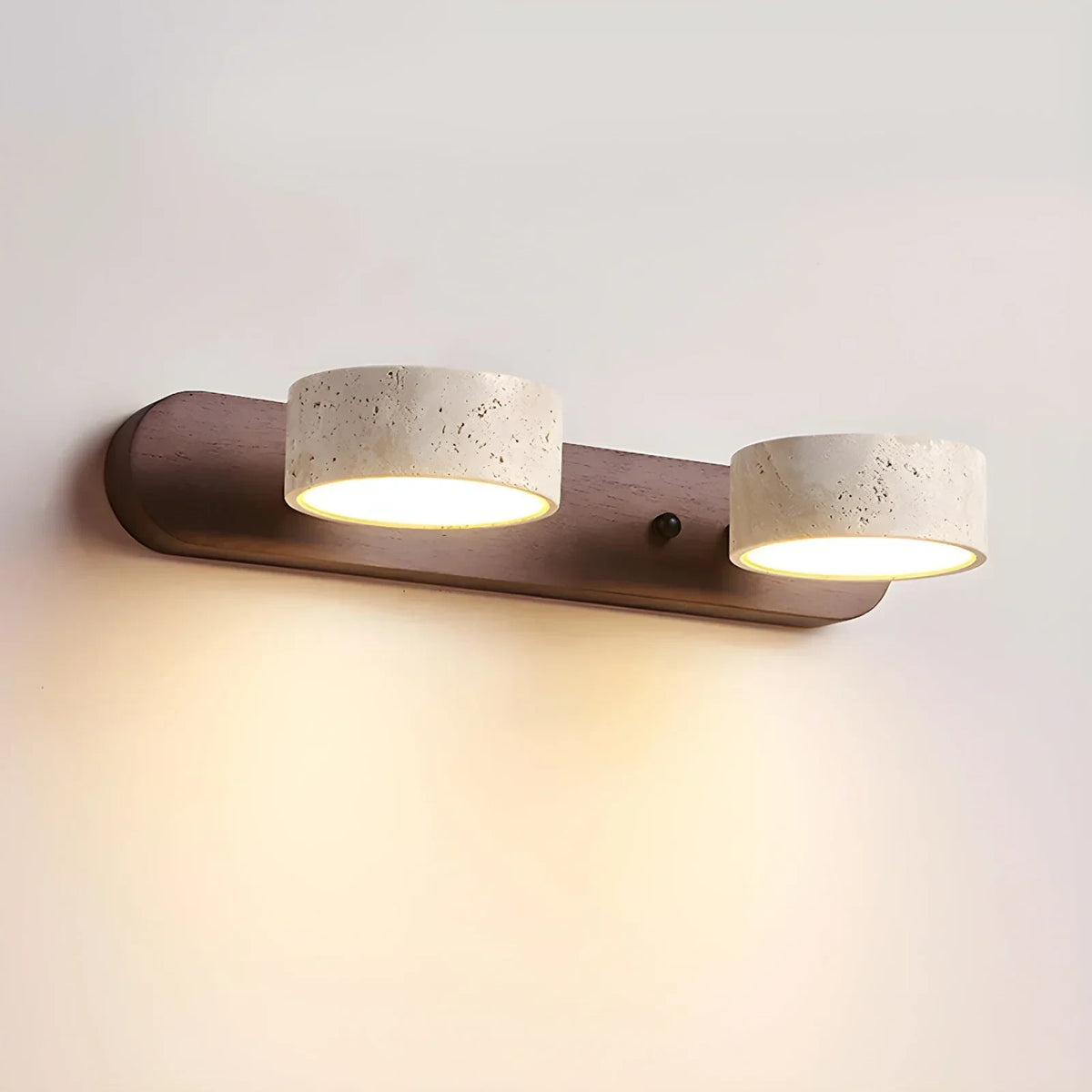 Travertine Duo Wood Wall Light two heads travertine stone dark wood base indoor wall light fixture