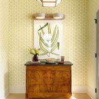 Modern Alabaster Wall Sconce Over Credenza and Artwork