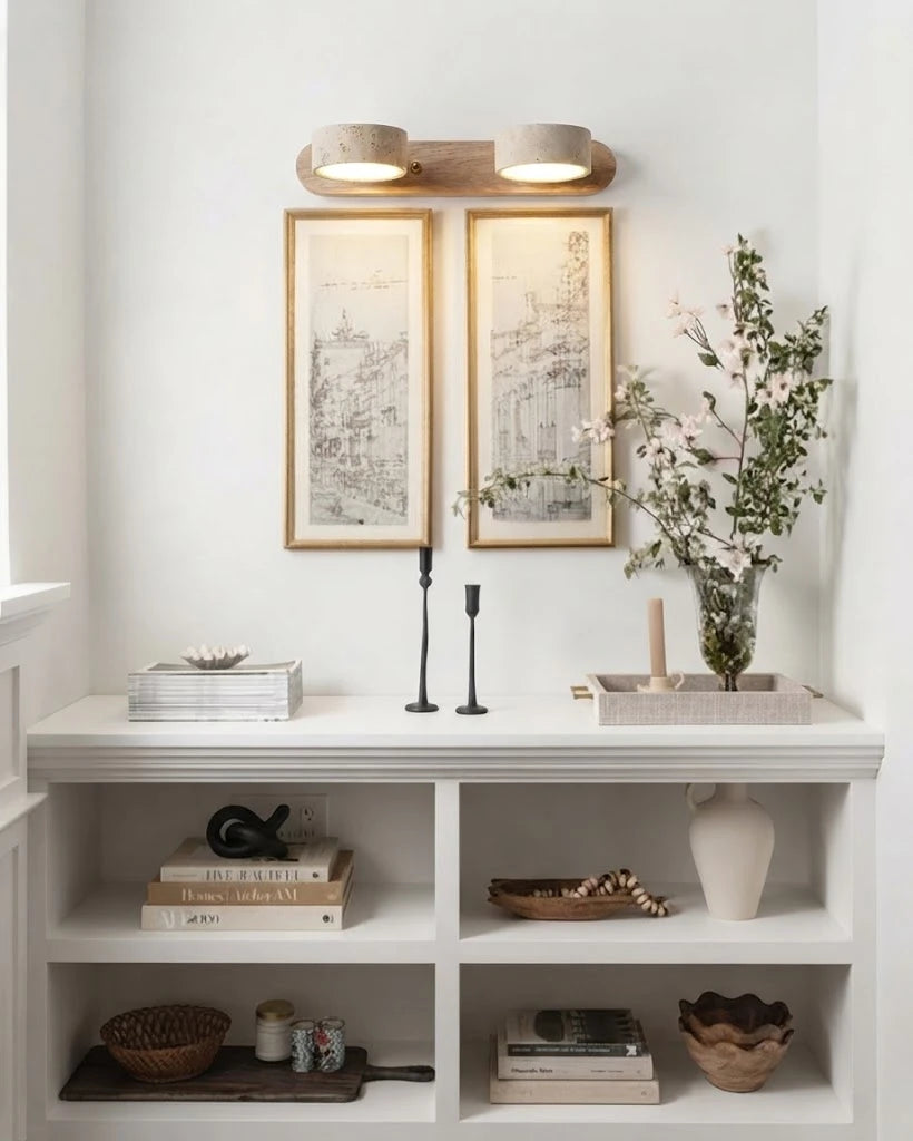 Modern Alabaster Wall Sconce in Minimalist Bathroom Interior