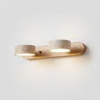 Travertine Duo Wood Wall Light two-head travertine stone bathroom wall lamp natural wood bar, wabi-sabi vanity light fixture