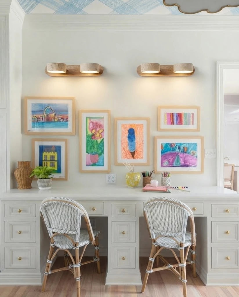 Modern Alabaster Wall Sconces Over Double Desk Study Area