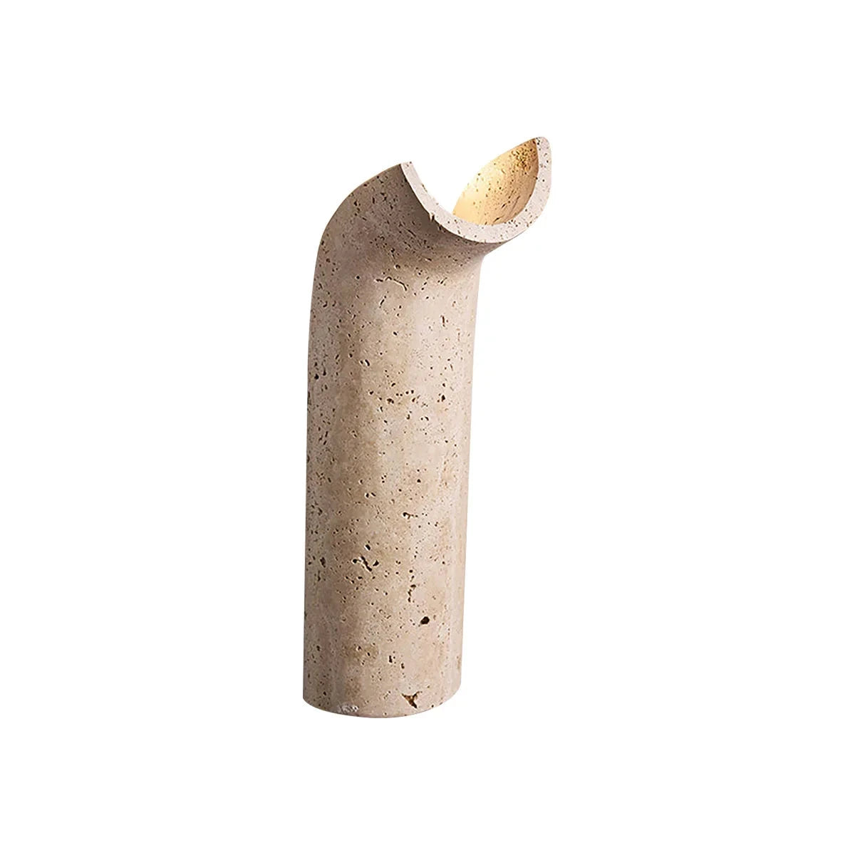 Wabi Sabi Curved Bamboo Shaped Travertine Wall Sconce on Pure White Background