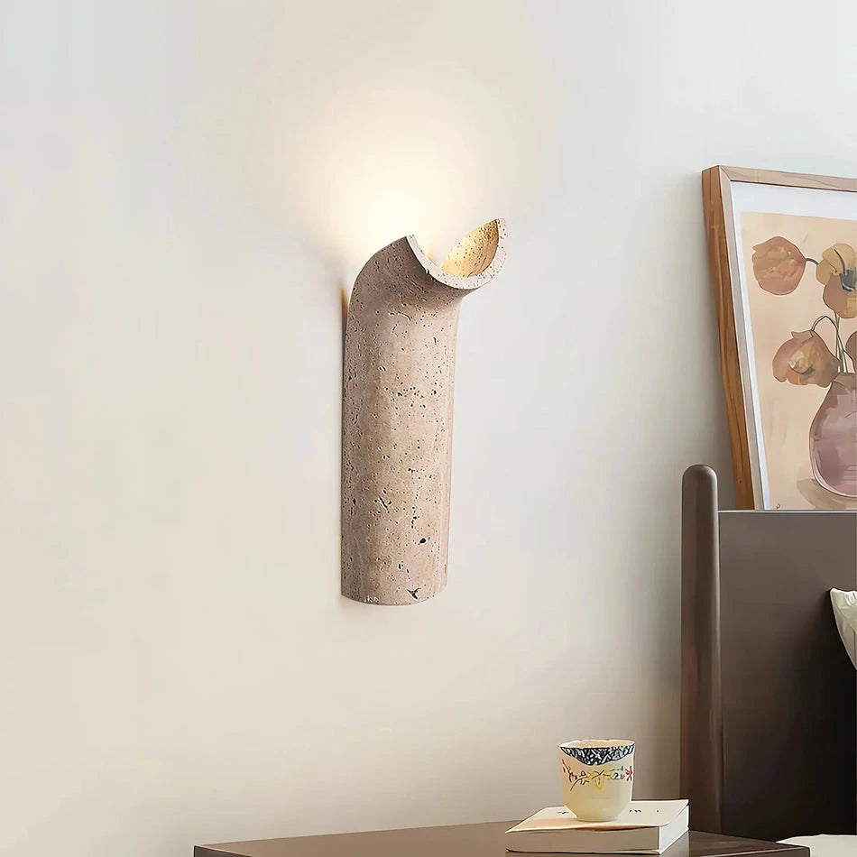 Travertine Bedside Wall Lamp Over Bedroom Nightstand