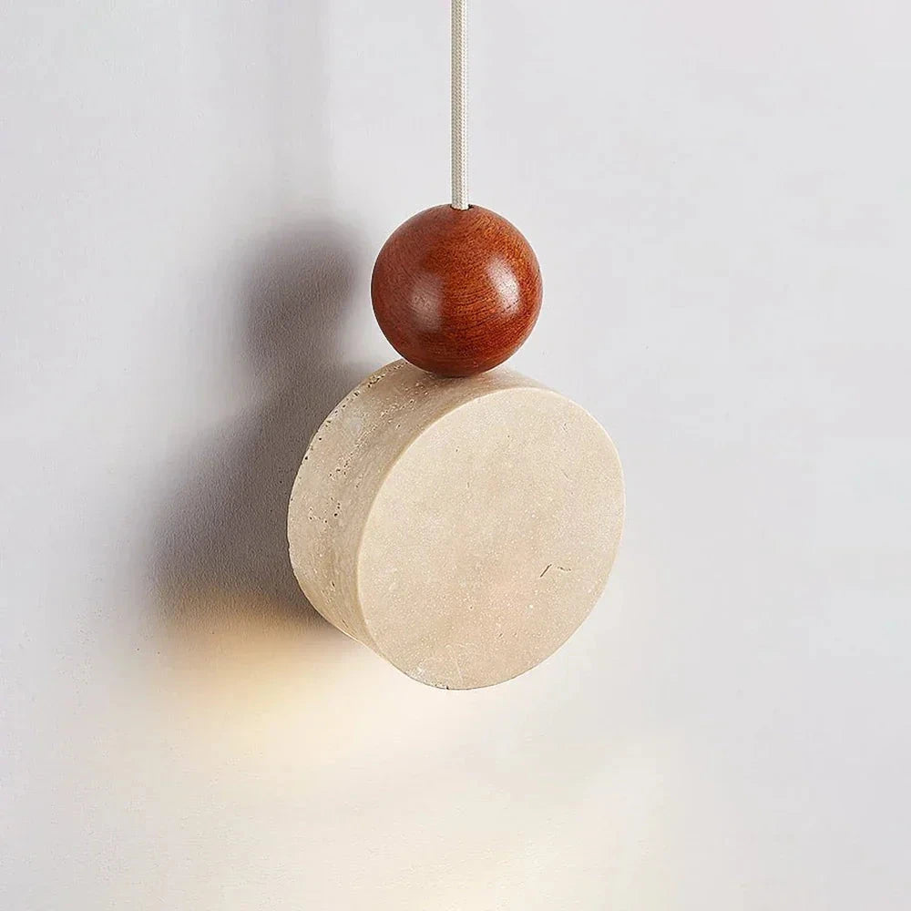Illuminated Travertine Disc Pendant Light Studio Display