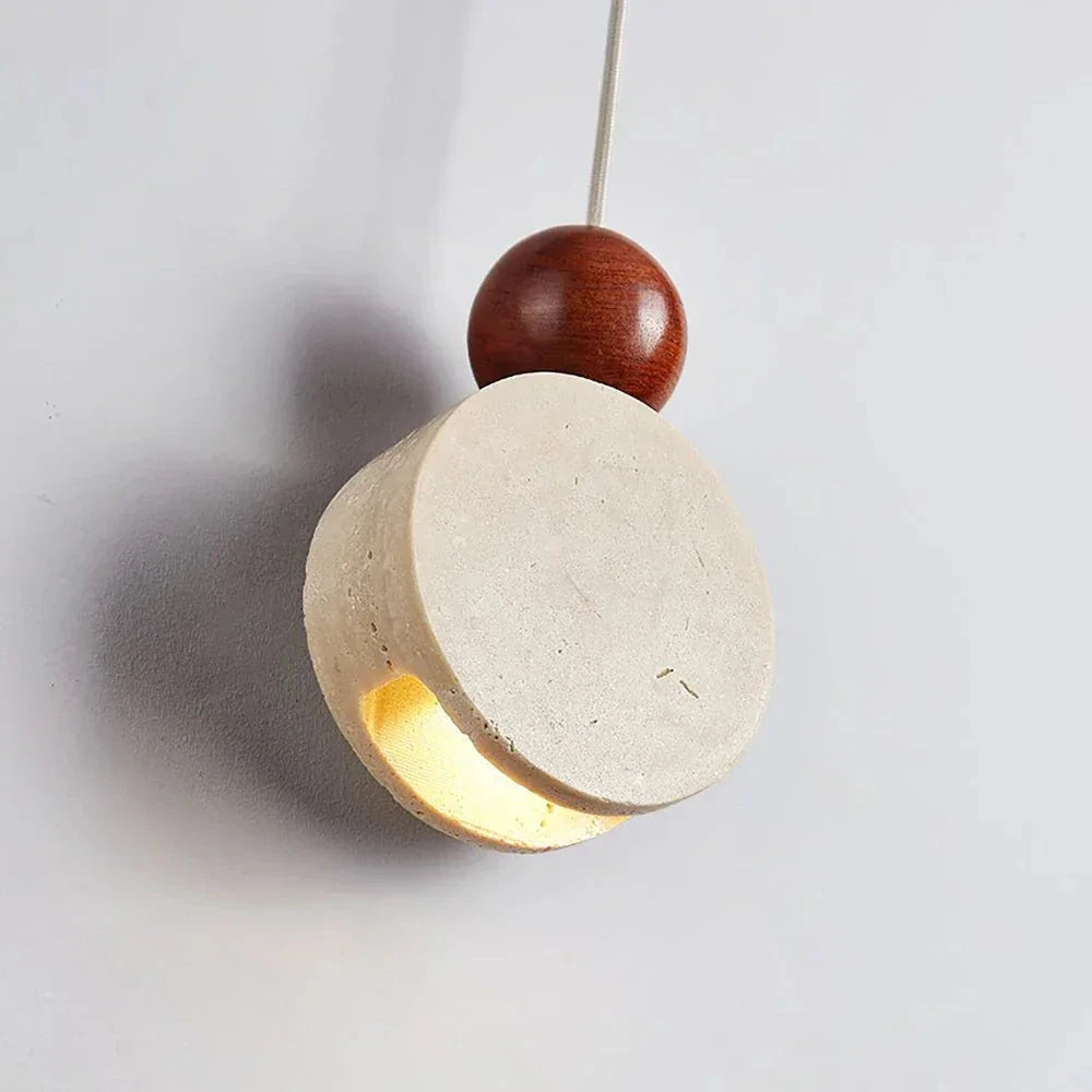 Wabi Sabi Wooden Sphere Travertine Pendant Lamp Studio Display