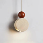 Illuminated Wooden Sphere Travertine Disc Light Studio Product Shot
