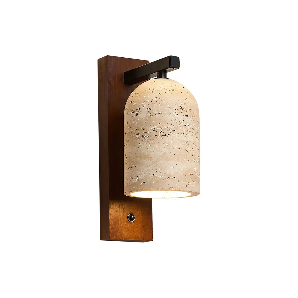 Wabi Sabi Travertine Wooden Wall Sconce on Pure White Background