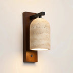 Travertine Wall Sconce with Wooden Backplate Studio Display