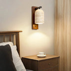 Travertine Wooden Bedside Wall Light Over Bedroom Nightstand